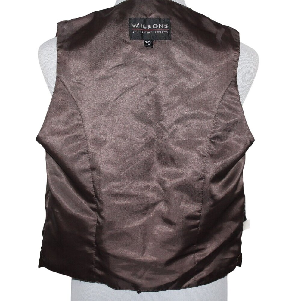 WILSONS Leather Vest Medium Brown The Leather Experts 2 Pocket Biker Motorcycle - Picture 9 of 12